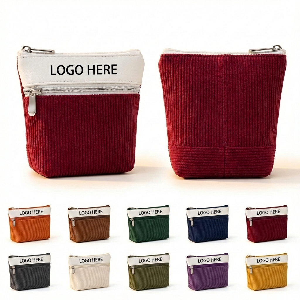 Corduroy Patchwork Zipper Pencil Case